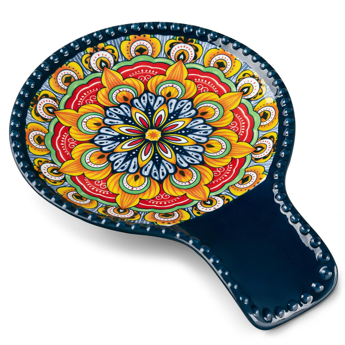 Vancasso spoon rest blue boho pattern on countertop boosts kitchen decor