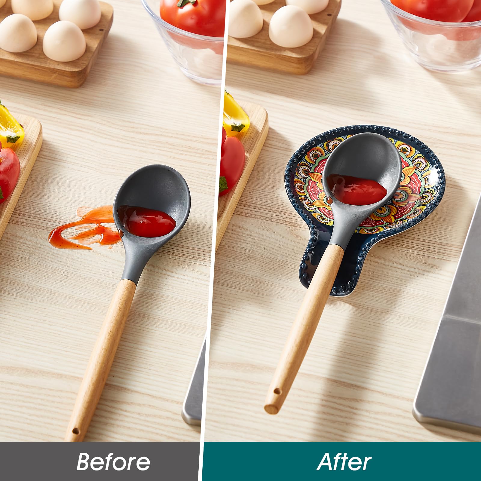 Vancasso blue spoon rest complements diverse kitchen styles