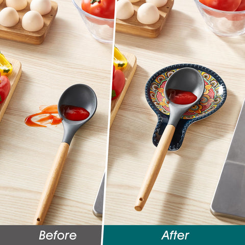 Vancasso blue spoon rest complements diverse kitchen styles