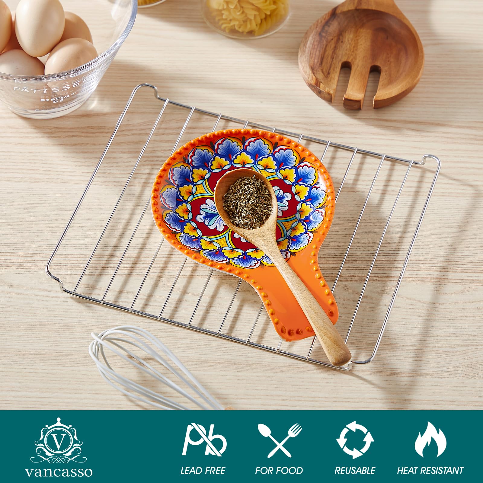 Vancasso spoon rest on stove-top display for easy utensil access