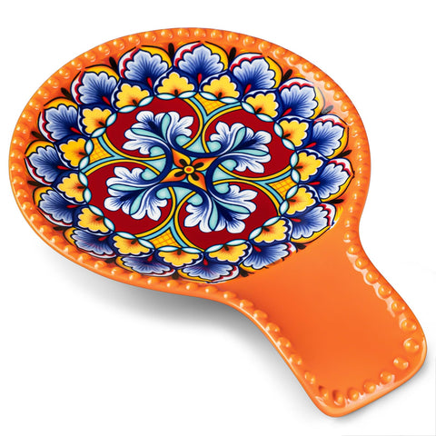 Vancasso orange spoon rest with boho design keeps utensils off the counter