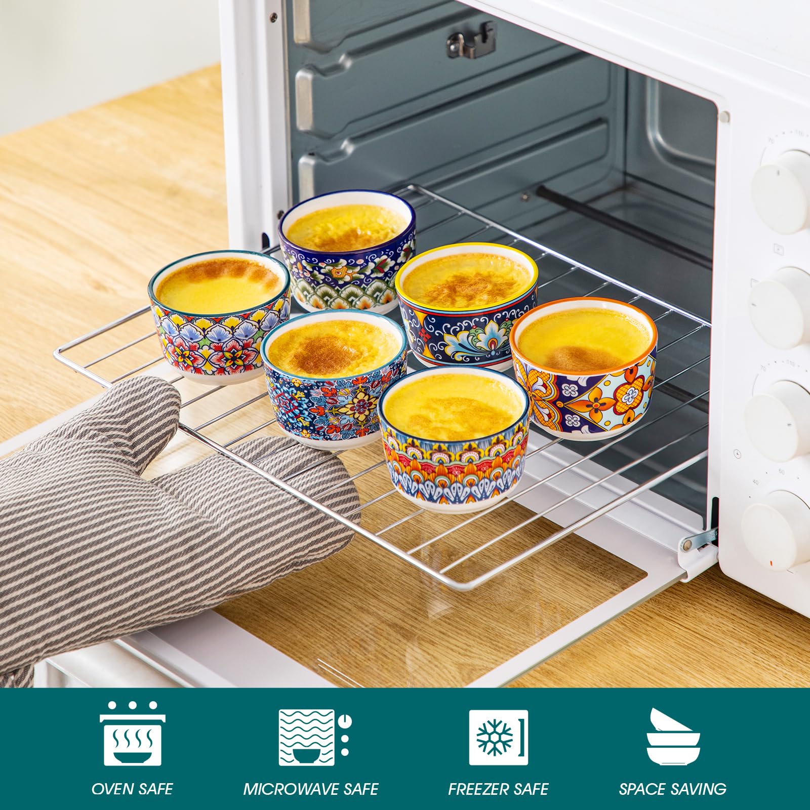 Vancasso stackable ramekins simplify storage and organization.