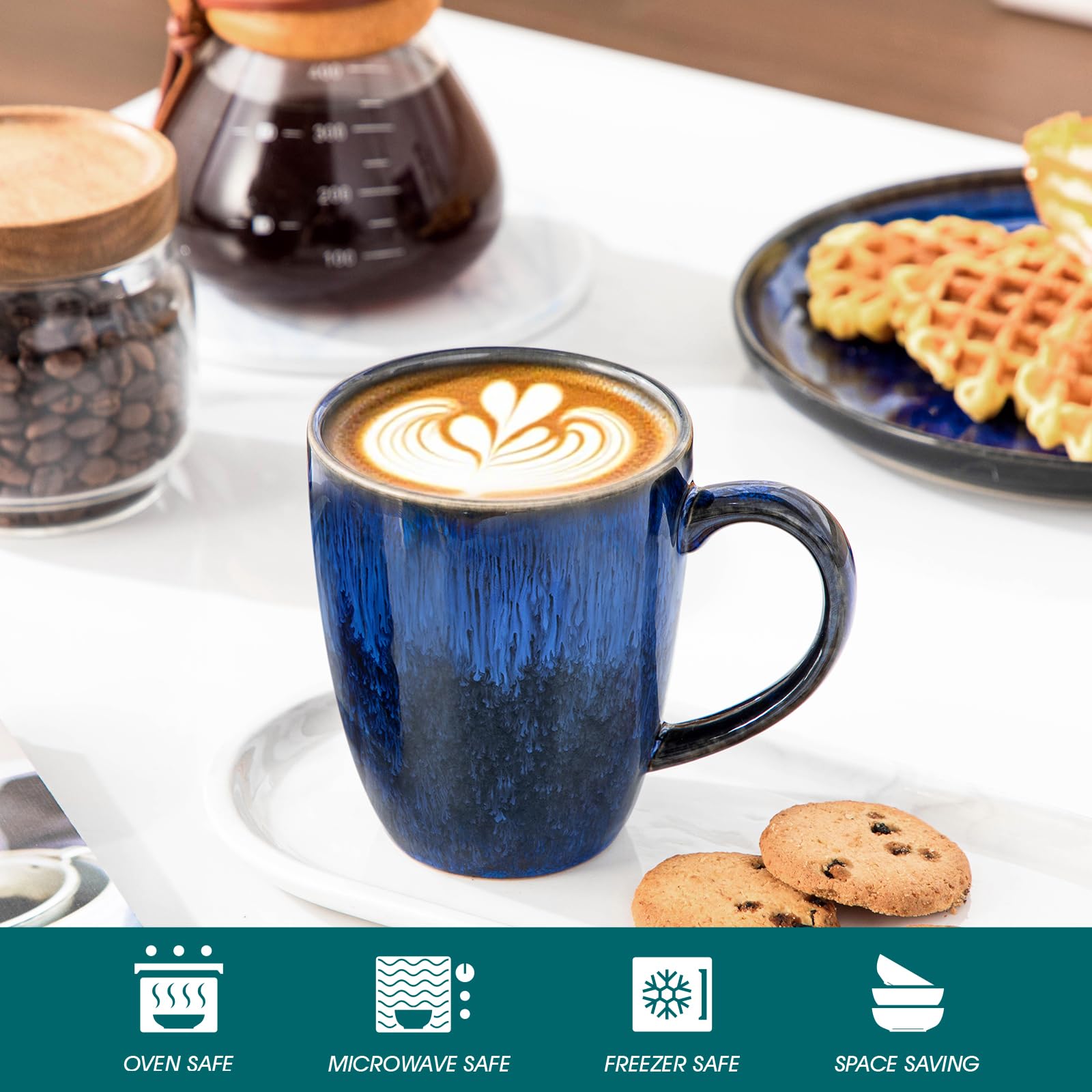 Vancasso STARRY mug shows microwave-safe feature for quick reheats.