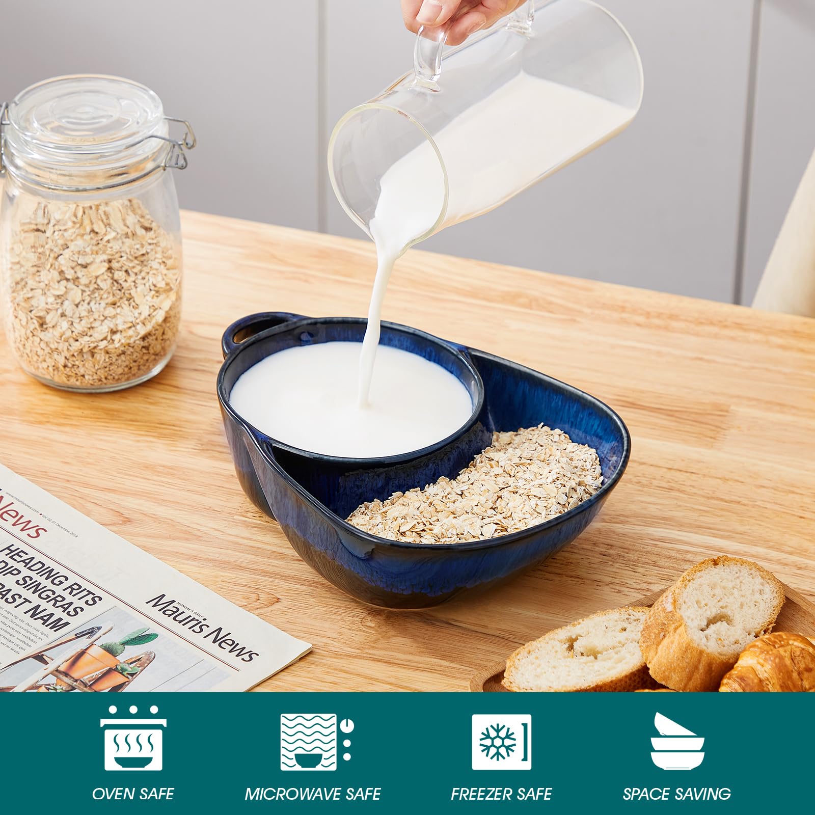 Vancasso Starry breakfast bowls blue, perfect for oatmeal with fruit.