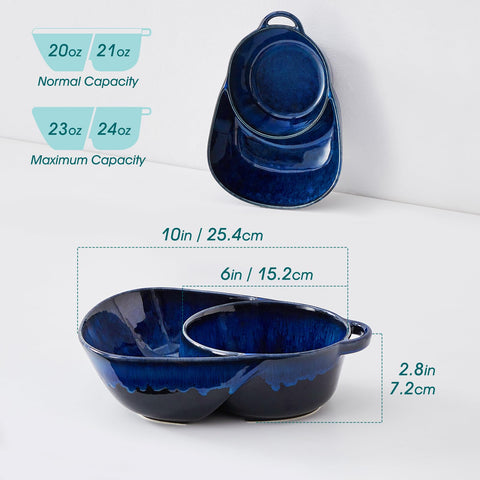 Vancasso Starry divided snack bowl blue highlights organized dips and sides.