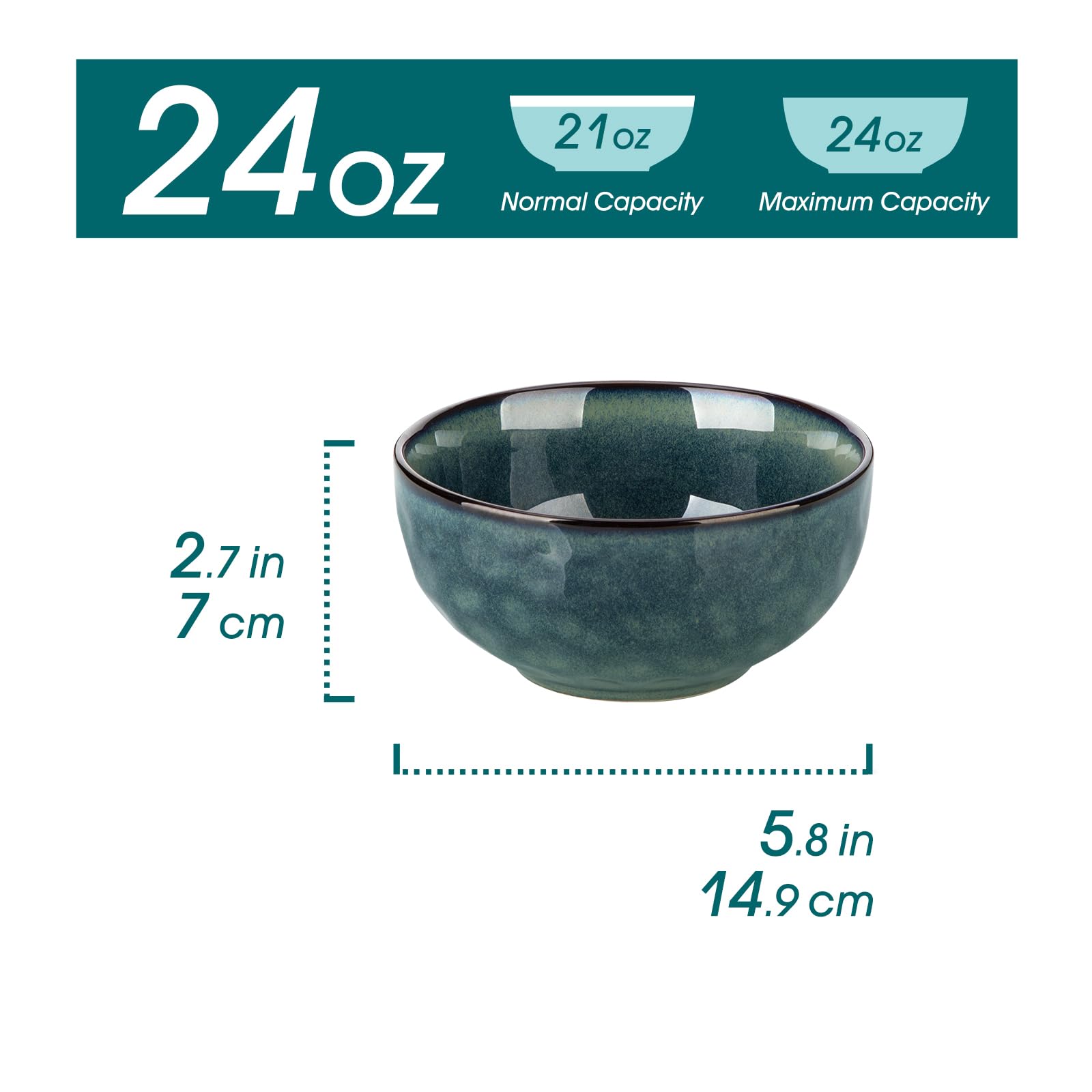Starry glaze detail on green bowl adds unique kiln-fired character