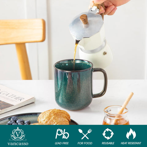 Vancasso Starry green glaze mug demonstrating dishwasher-safe finish for easy cleaning.