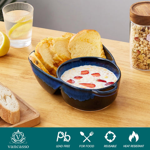 Vancasso Starry soup and sandwich plate blue with multi-compartment design.