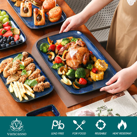 Vancasso Stern 11-inch platter with blue glaze for sauces and bites