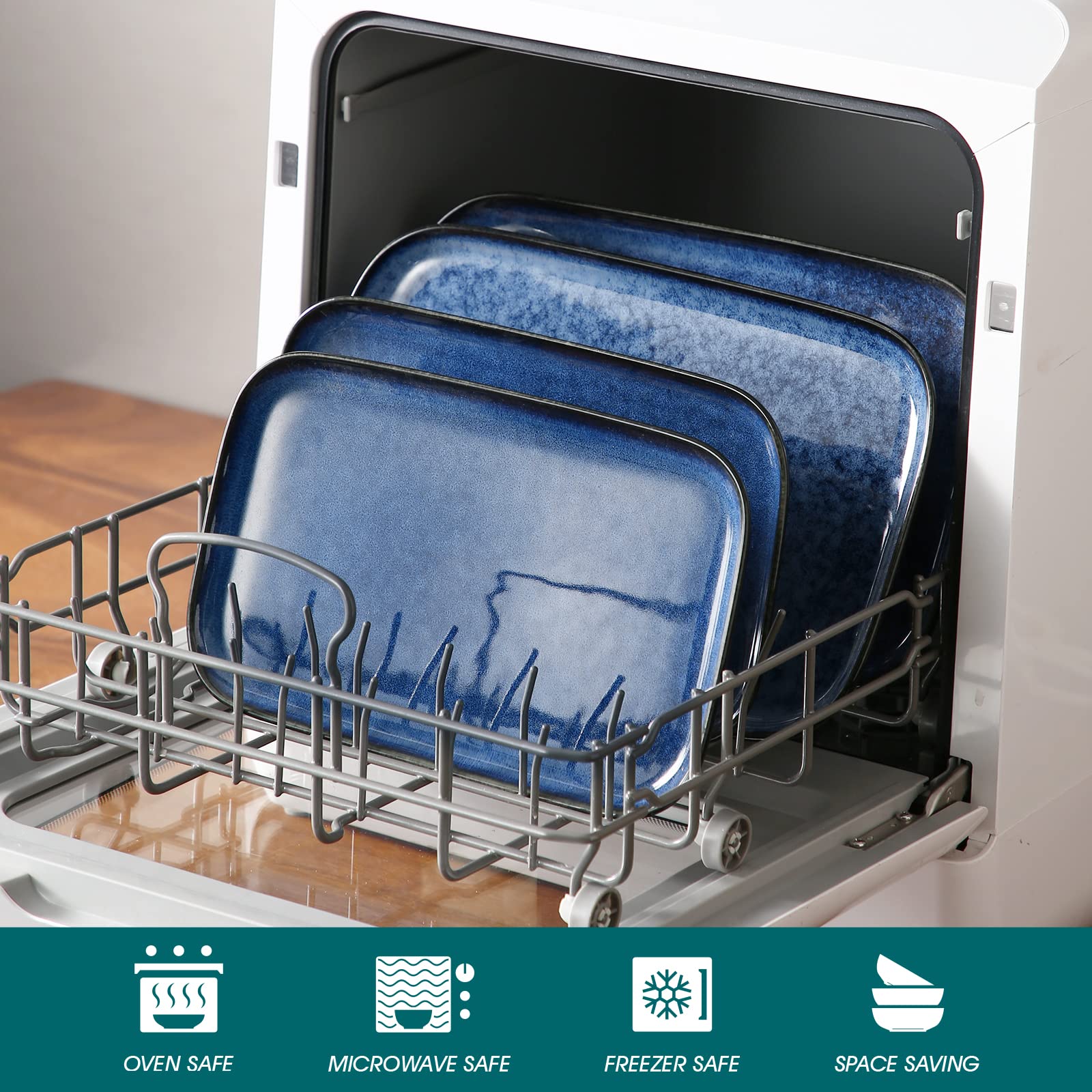 Close-up of Vancasso Stern blue reactive glaze on platters