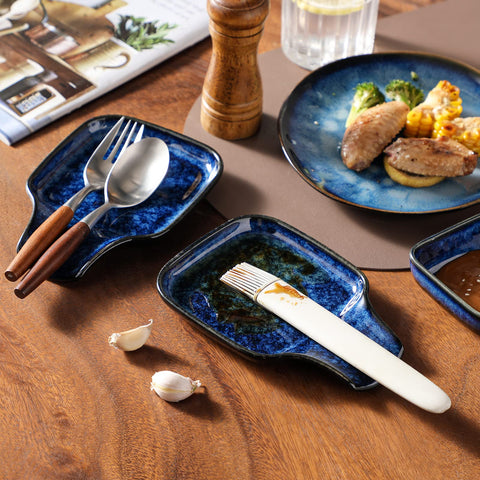 Vancasso Stern spoon rest, kiln blue finish, decorative yet practical.