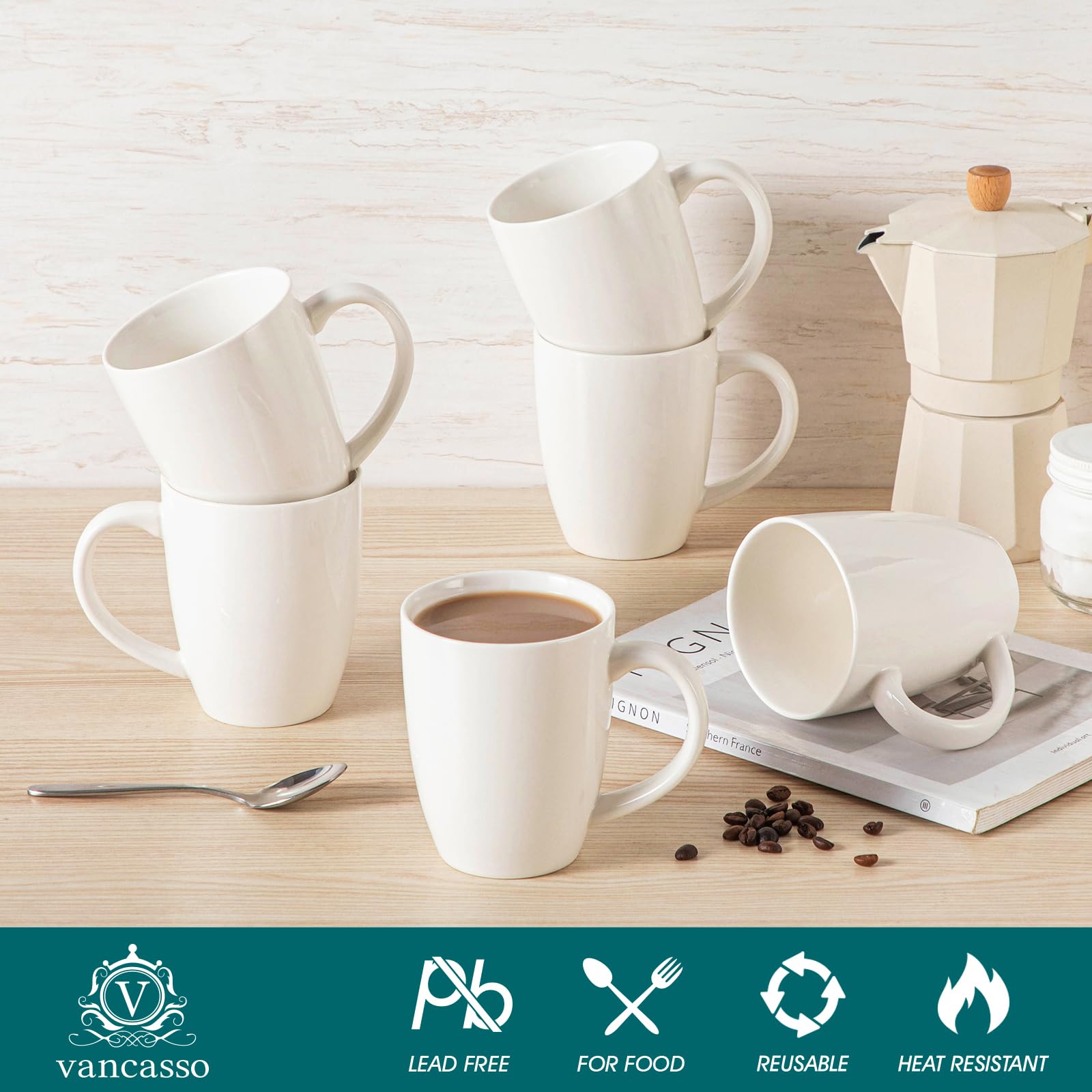 Vancasso porcelain glossy white finish enhances table presentation.