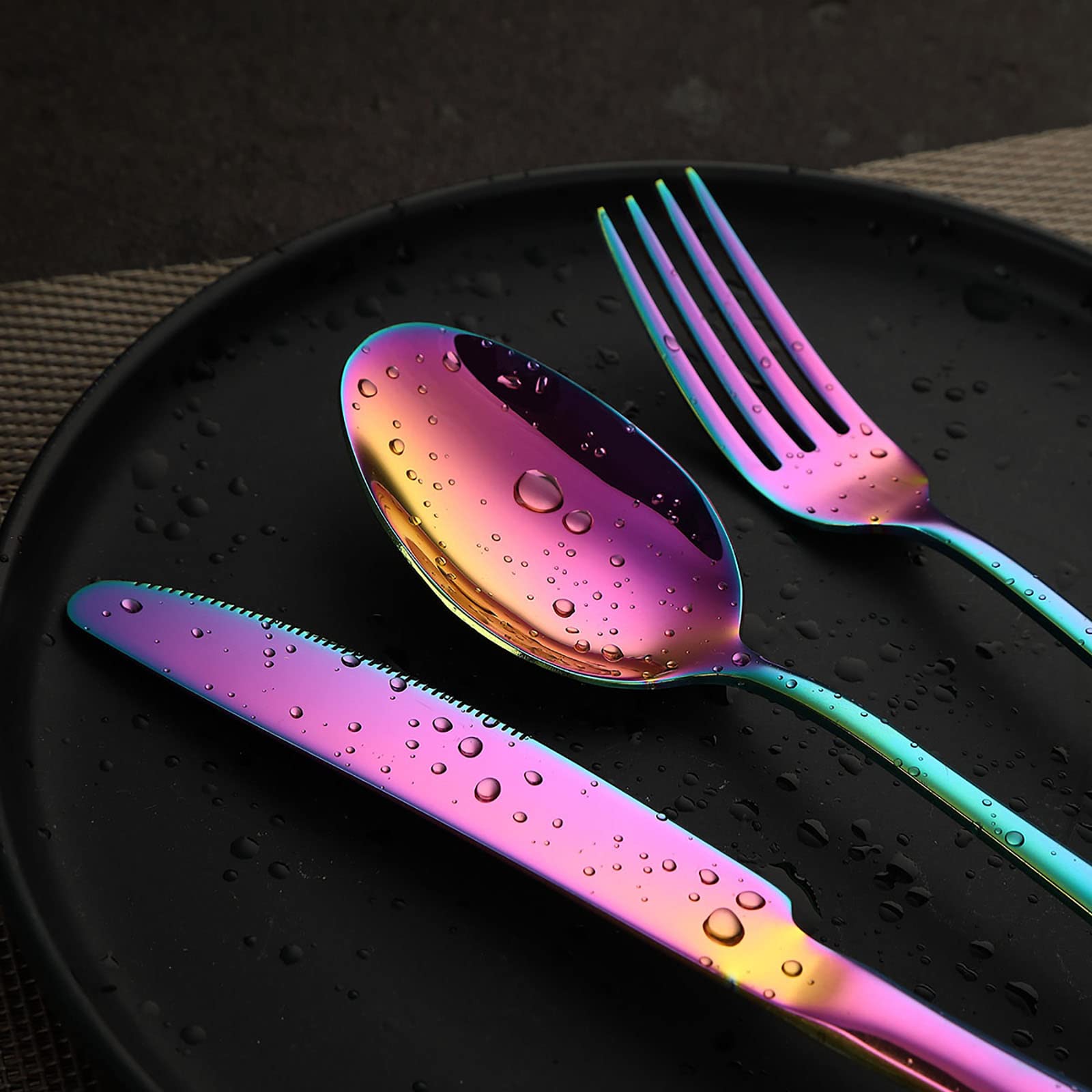 VANDBAO Rainbow Flatware Dining Fork complements colorful tableware and comfortable grip