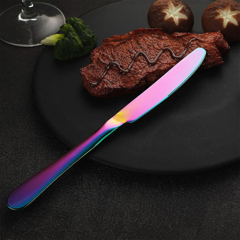 VANDBAO Rainbow Flatware Dining Knife features ergonomic curve for easier cutting