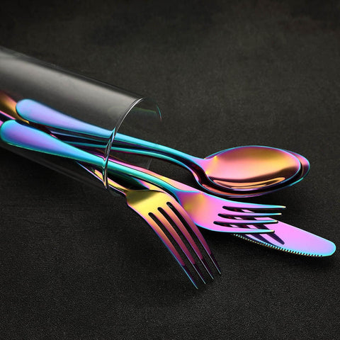 VANDBAO Rainbow Flatware Service for 4 keeps dining organized and elegant
