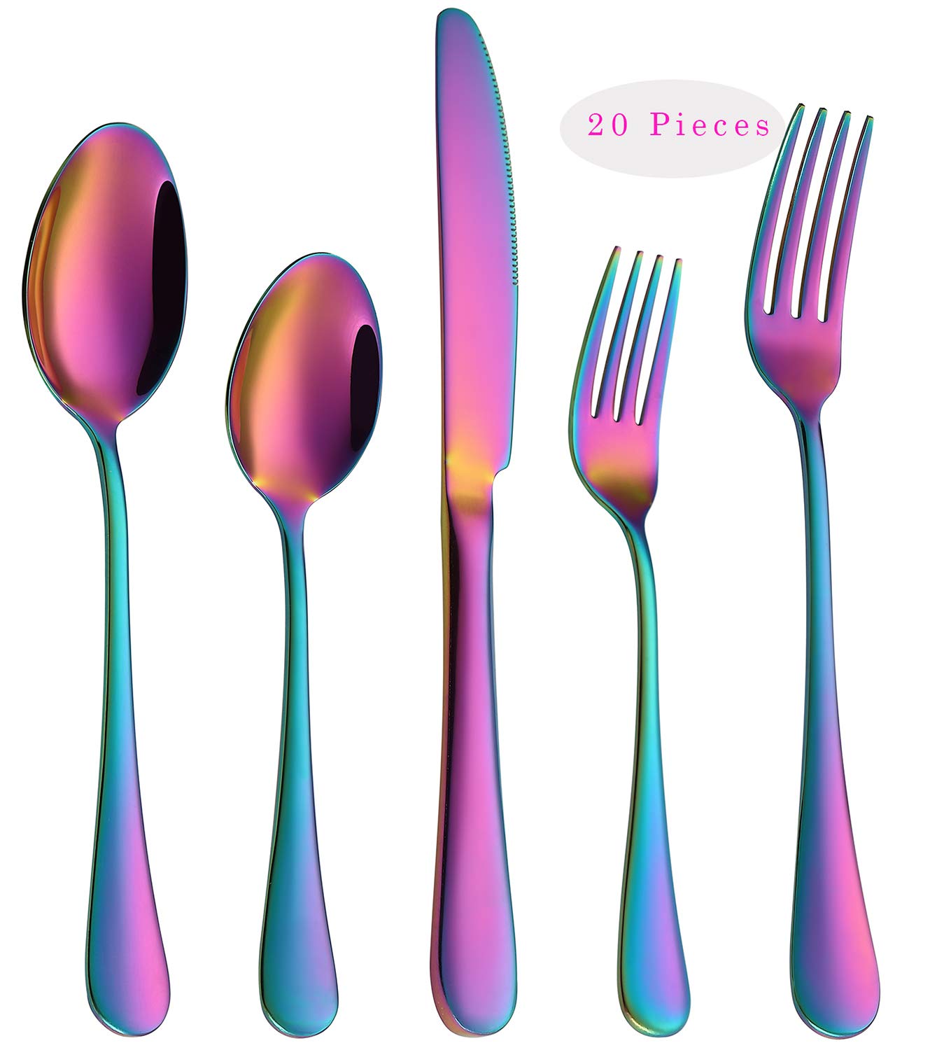 VANDBAO Rainbow Flatware Set 20 pieces for everyday dining with durable stainless steel