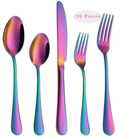 VANDBAO Rainbow Flatware Set 20 pieces for everyday dining with durable stainless steel