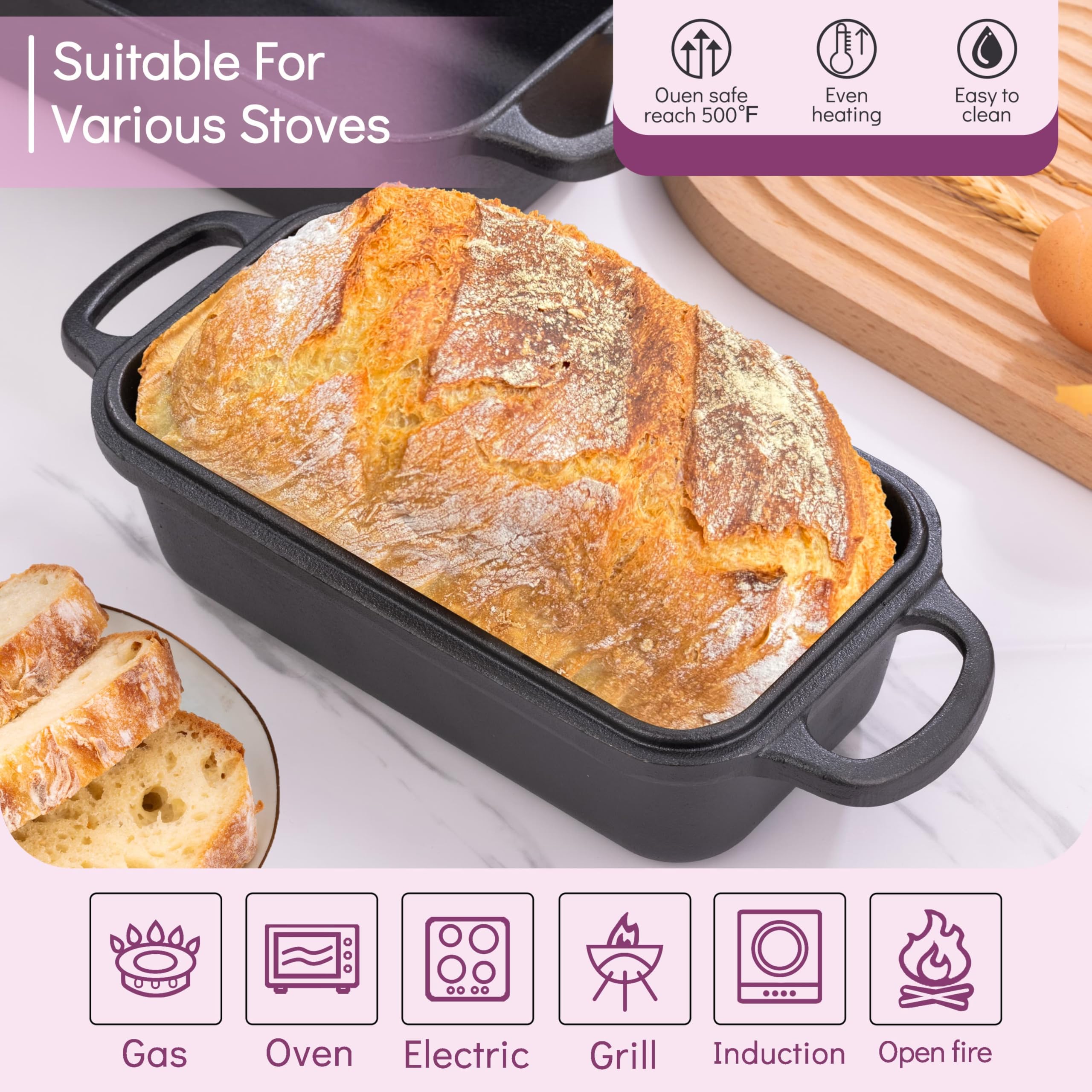 Vanderlume loaf pan with lid demonstrates 2-in-1 bread baking versatility for sourdough.