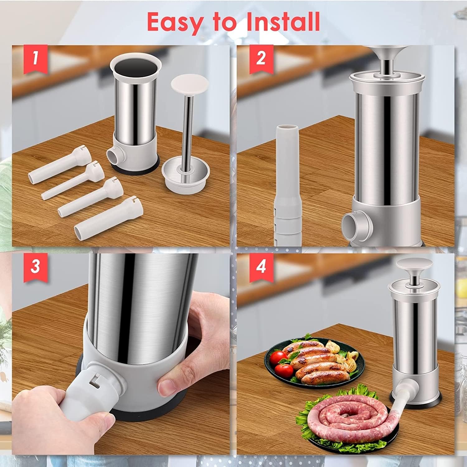 VANEME sausage stuffer detachable-parts makes cleaning simple