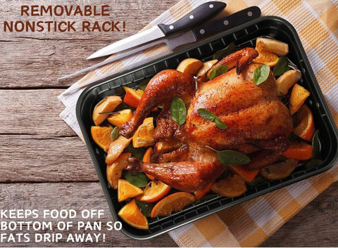 VANKUTL Roasting Pan nonstick interior for easy food release.