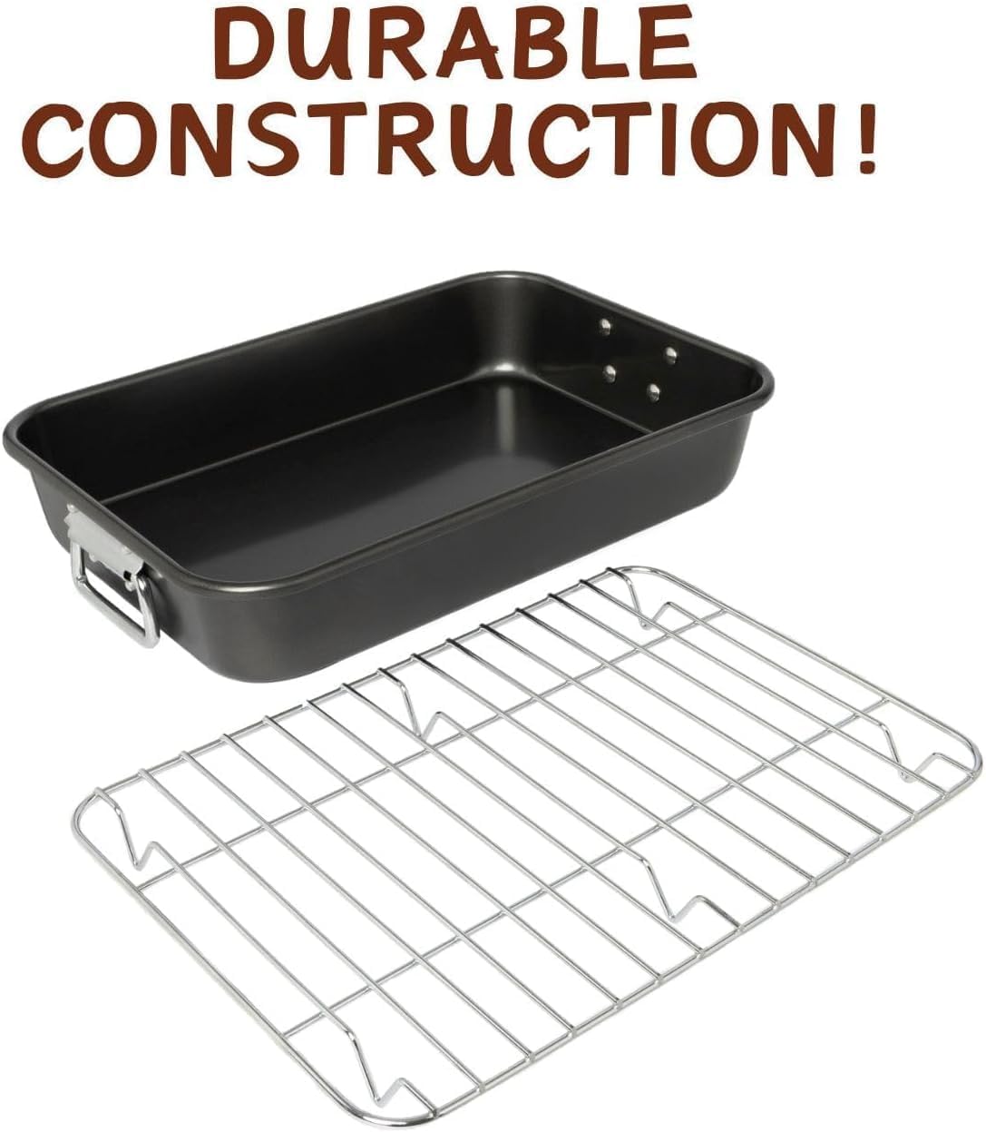 VANKUTL Roasting Pan ideal for turkey, vegetables, and roasts.
