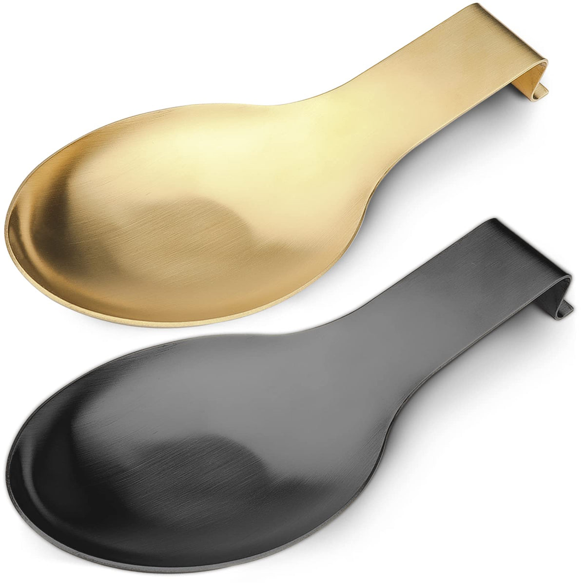 VanlonPro two-piece gold and black spoon rest protects counters during cooking