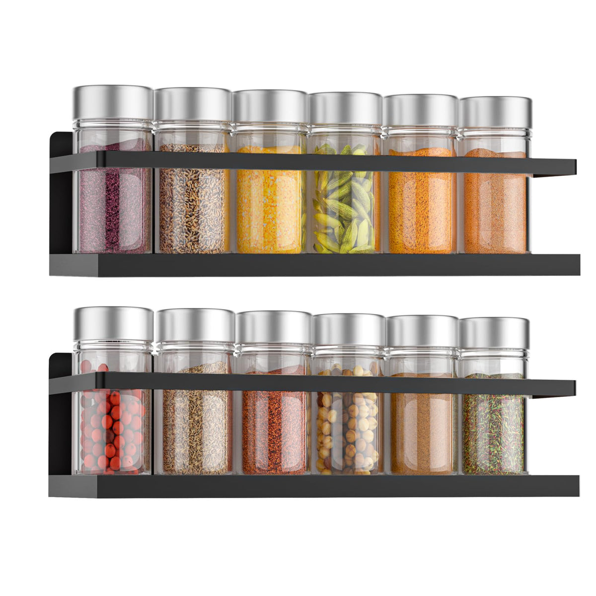 VANPET magnetic spice rack on fridge door keeps jars secure and accessible.