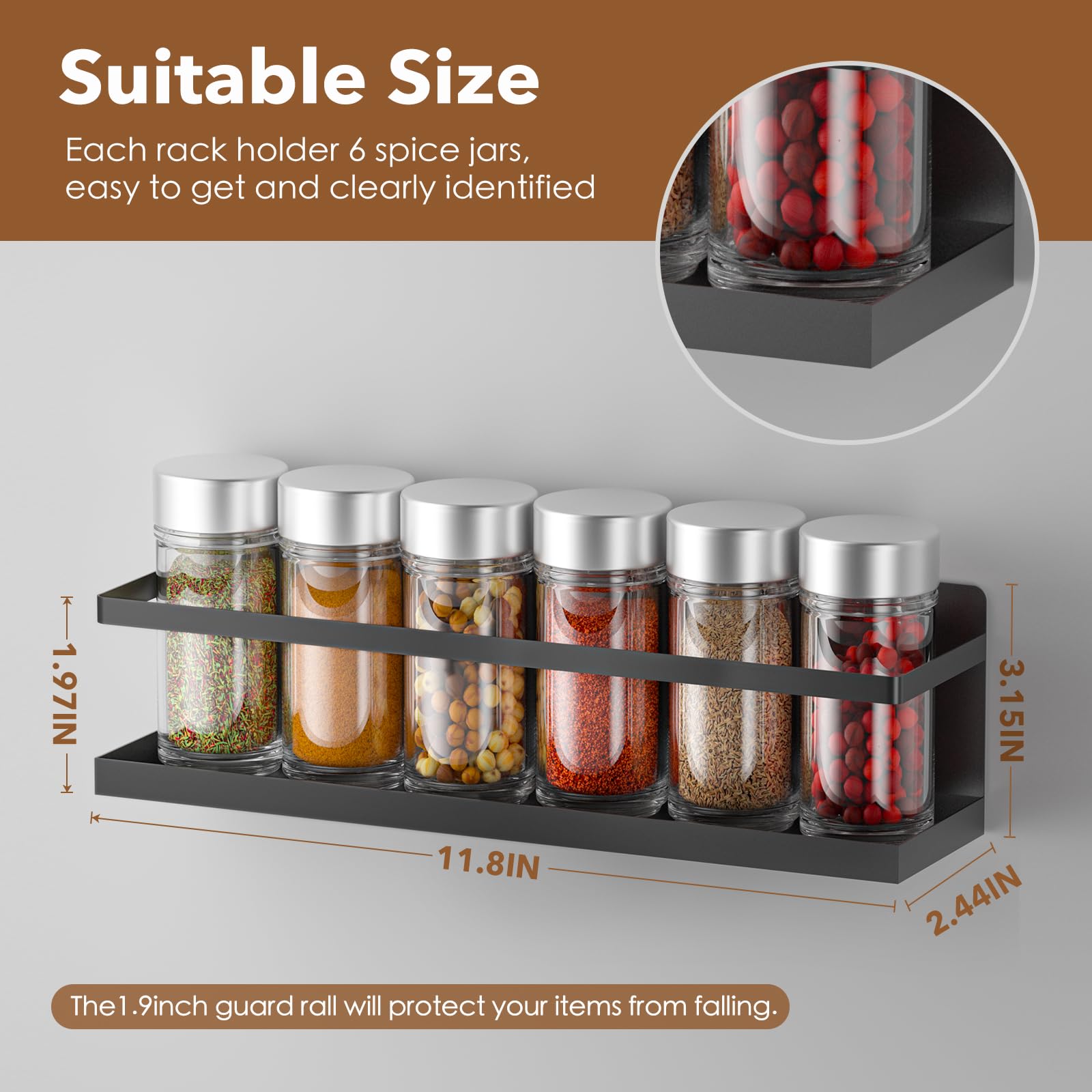 VANPET metal spice rack with strong magnets for stable fridge storage.
