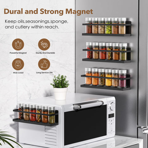VANPET spice shelf with guard rail prevents jars from tipping.