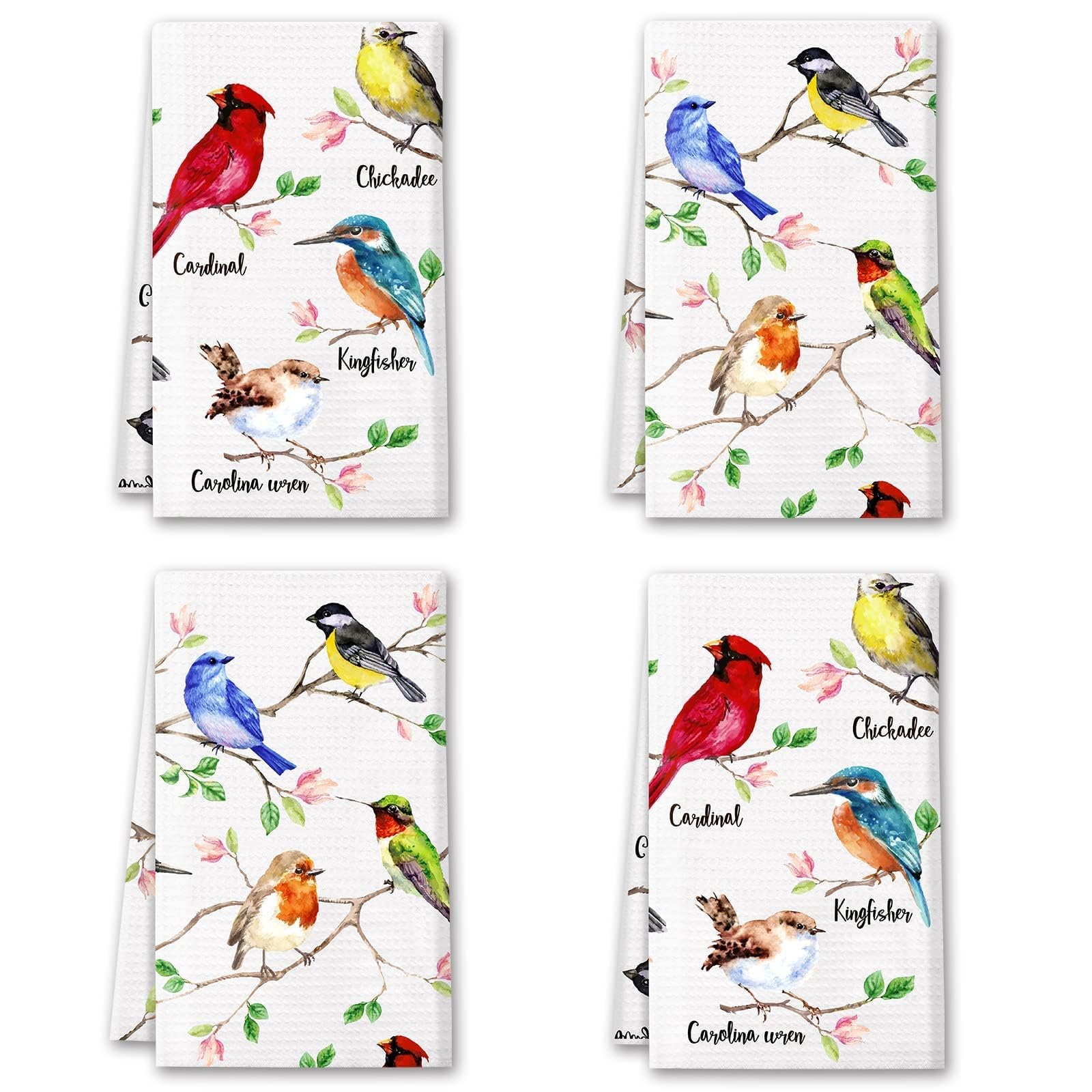 Vansolinne Birds towels featuring a bluejay, perfect for quick dish drying and kitchen color