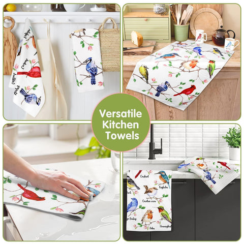 Vansolinne Birds towels feature a goldfinch, a cheerful kitchen companion