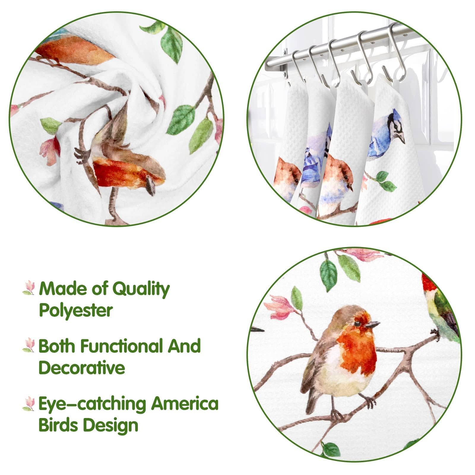 Vansolinne Birds towels depict a robin, versatile for drying and décor