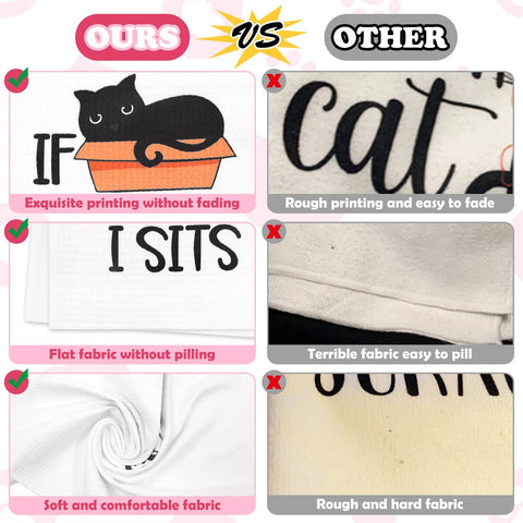 Vansolinne cat kitchen towels close-up design in vibrant colors