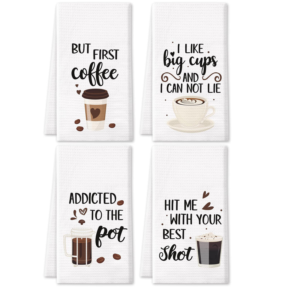Vansolinne coffee towels with playful puns brighten a kitchen or coffee bar.