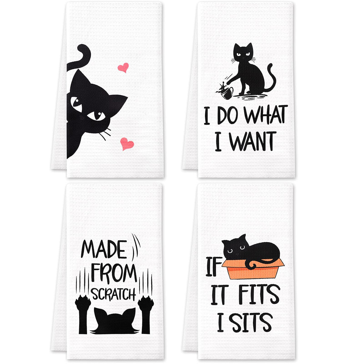 Vansolinne cute cats bath towels 18x24 set of four with soft microfiber, quick drying