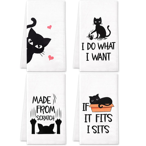 Vansolinne cute cats bath towels 18x24 set of four with soft microfiber, quick drying