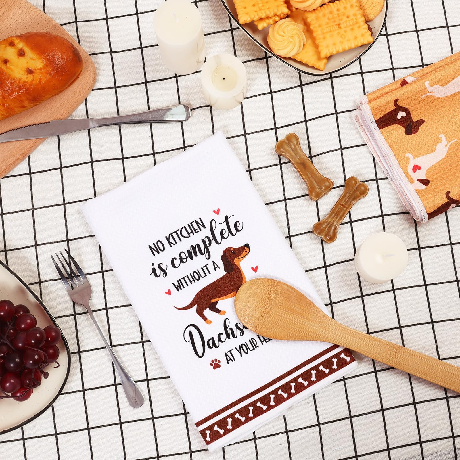 Vansolinne dachshund kitchen towel pattern D adds festive home decor.