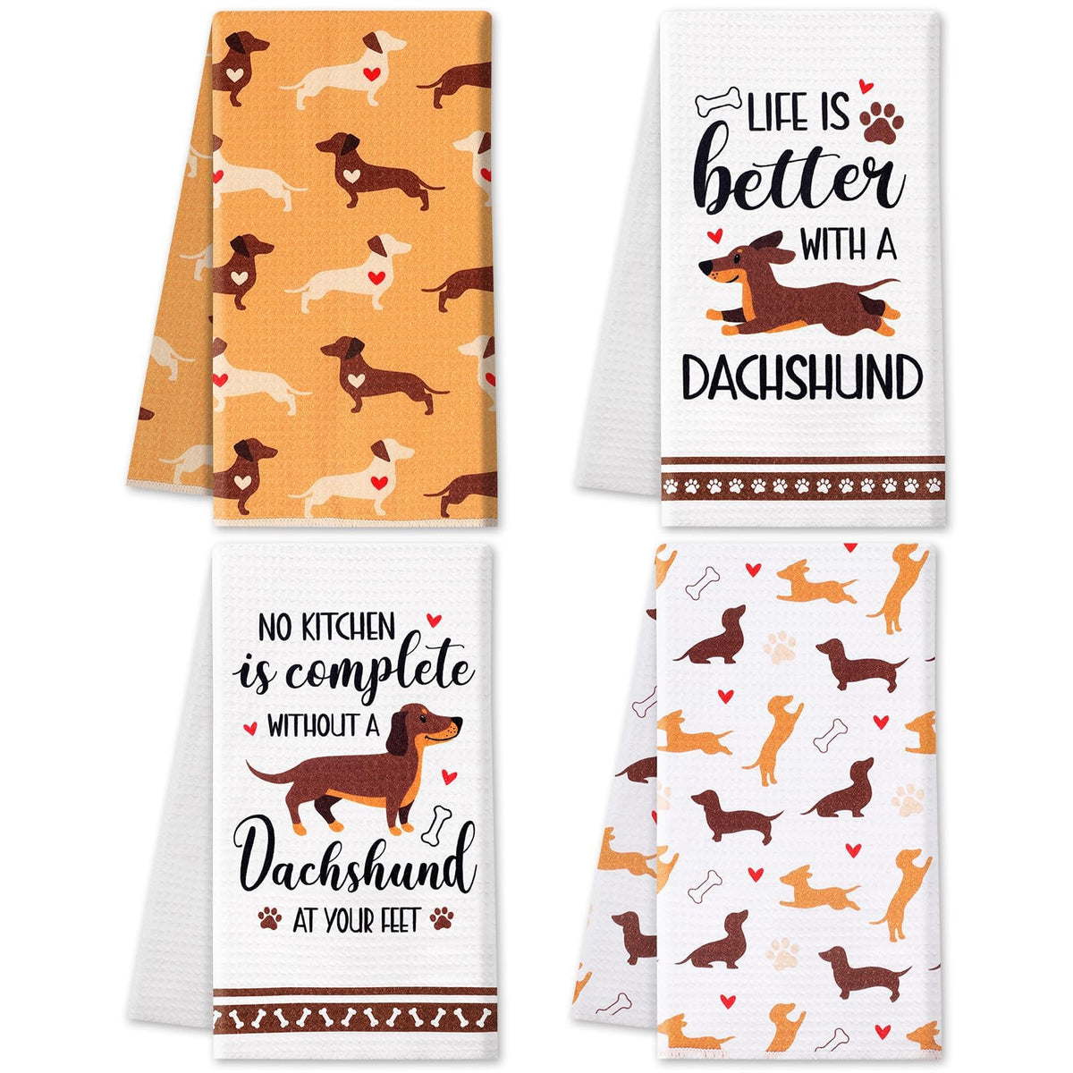 Vansolinne dachshund kitchen towel set design A for quick dish drying and cheerful decor.