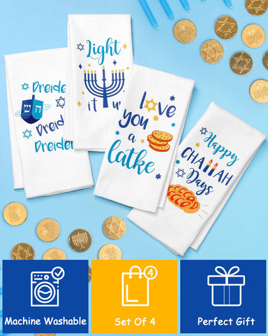 Close-up of Vansolinne towels' vibrant Hanukkah print for festive ambiance.
