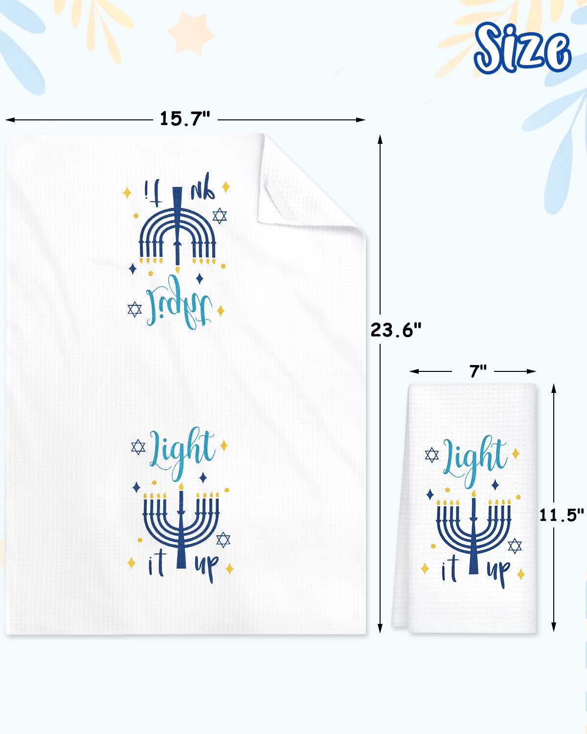 Vansolinne Hanukkah towels drying dishes and keeping the kitchen tidy.