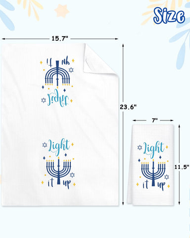 Vansolinne Hanukkah towels drying dishes and keeping the kitchen tidy.