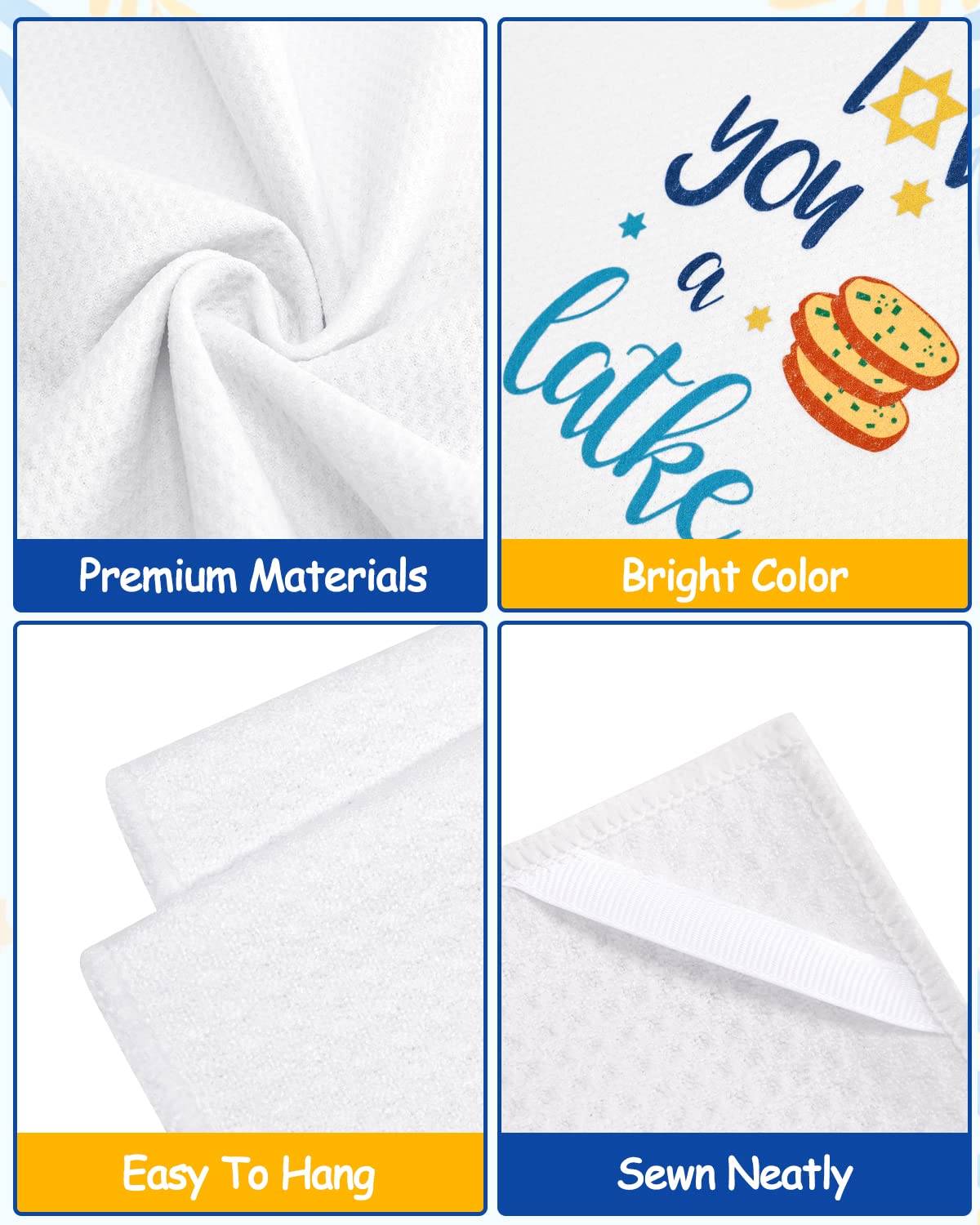 Vansolinne Hanukkah towels used for quick hand drying in a busy kitchen.