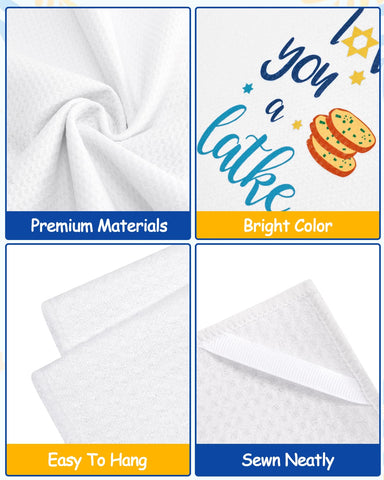 Vansolinne Hanukkah towels used for quick hand drying in a busy kitchen.