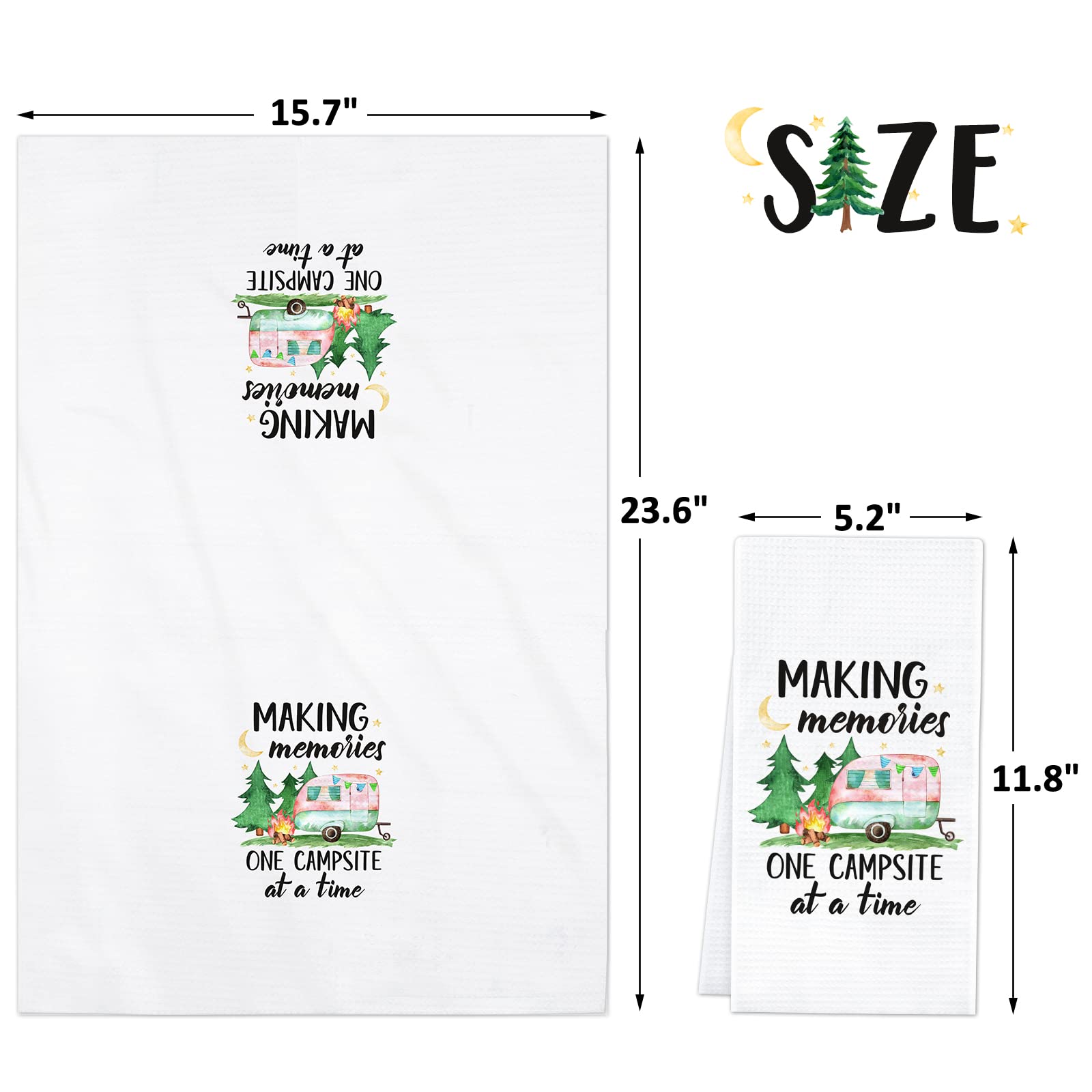 Vansolinne happy camper design towels add personality to outdoor meals.