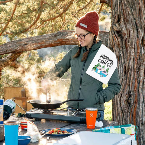 Vansolinne four-pack towels provide absorbent kitchen textiles for trips.