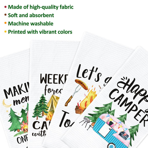 Vansolinne white towels with funny sayings brighten campsite cleanup.