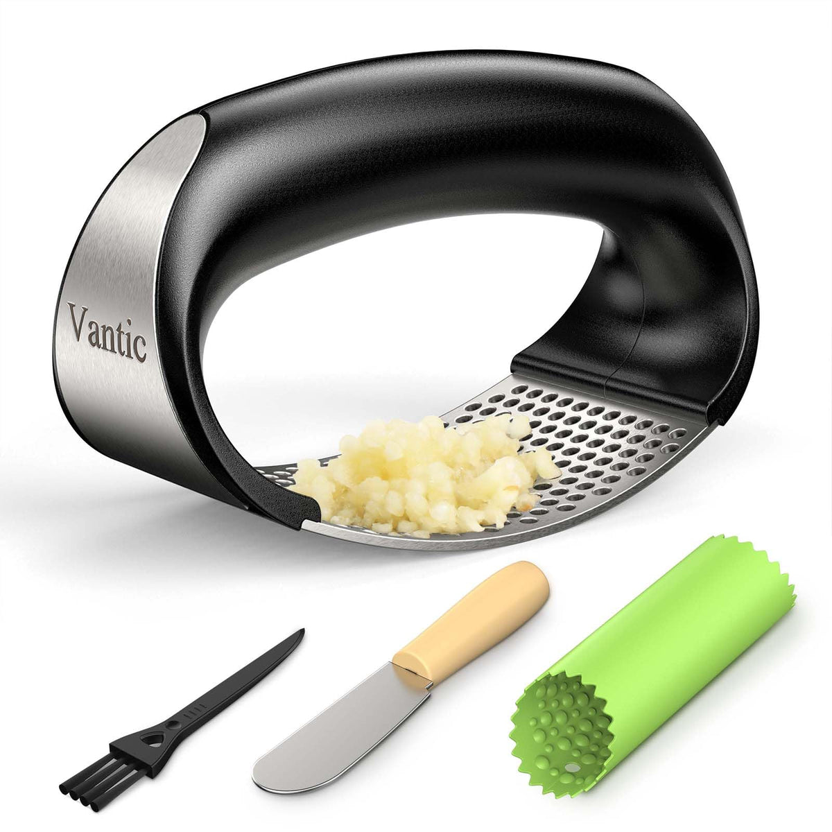 Vantic garlic press rocker with arc design for effortless crushing in minutes.