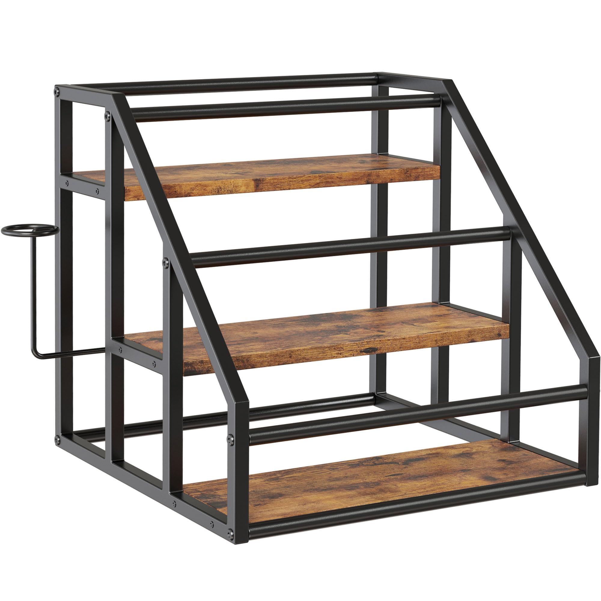 VANTIMO coffee syrup rack 3-tier front view keeps syrups neatly organized.
