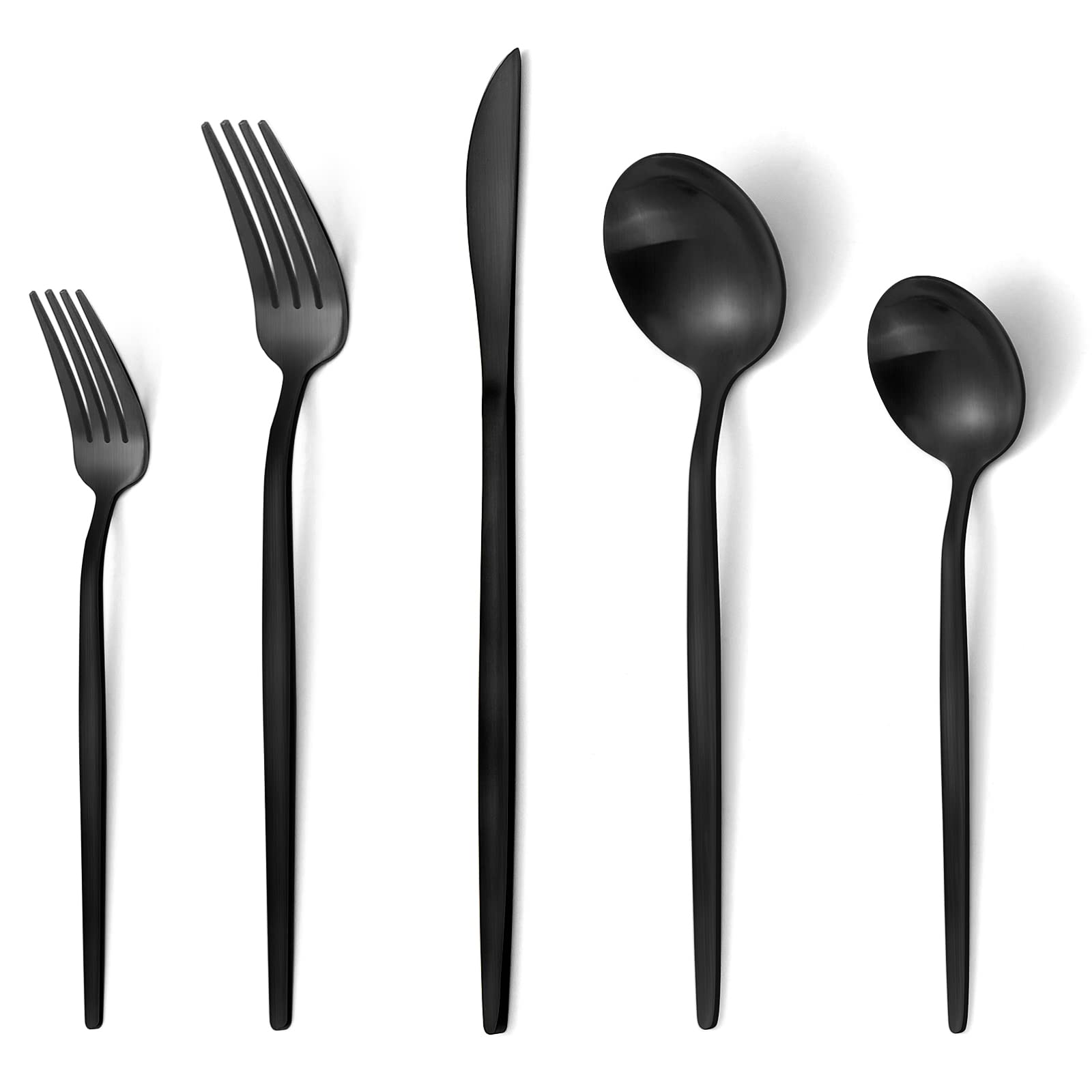VANVRO matte black silverware set, 20-piece, balanced weight for comfortable dining