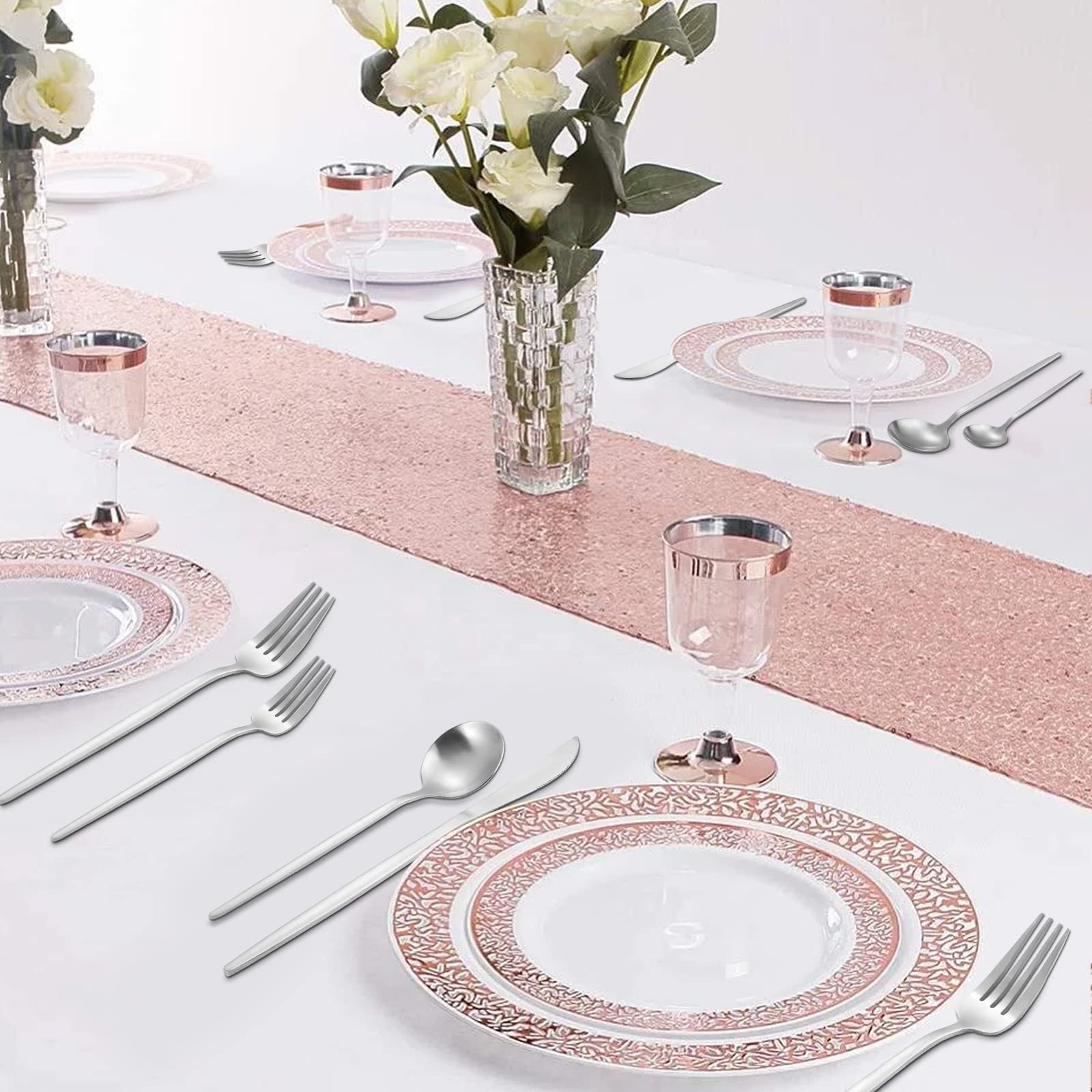 VANVRO matte silverware set service for 4 arrangement ready for family meals